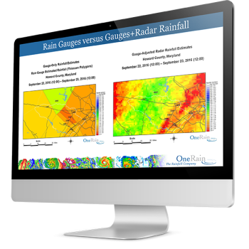 rain-gauges-vs-gaugesradar2 OneRain’s professionally calibrated and contiguous set of StormData™ Gauge-Adjusted Radar Rainfall (GARR) can be georegistered and used for a variety of purposes. By combining rain gauge data with radar data, the spatial capability of the radar is enhanced by the quantitative accuracy of rain gauges.
